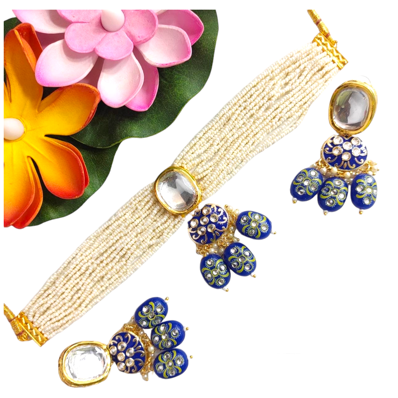 kundan jewellery with mirror work